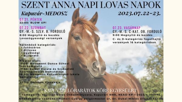 Szent Anna-napi lovas napokat szerveznek Kapuváron